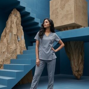 Skechers by Barco Gray Uniform Top Short Sleeve (M)Pants Drawstring Waist (M)